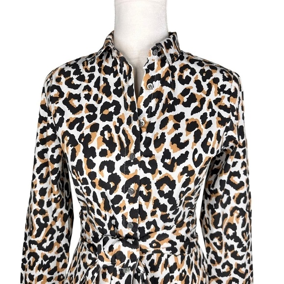 J. Crew leopard print tie-waist shirt dress pockets long sleeve buttons collar 2 - Picture 5 of 16